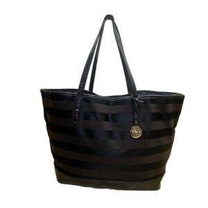 Tommy Hilfiger Women’s Black Striped Nylon & Leather Everyday Tote Bag